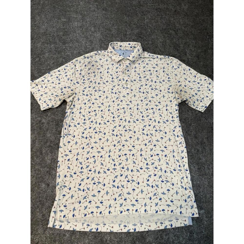 Johnnie O Top Shelf Polo Shirt Mens Medium Golf Raining Birdies Performance